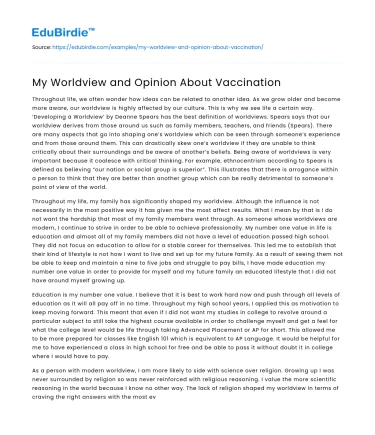 My Worldview and Opinion About Vaccination