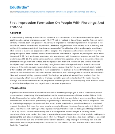 First Impression Formation On People With Piercings And Tattoos