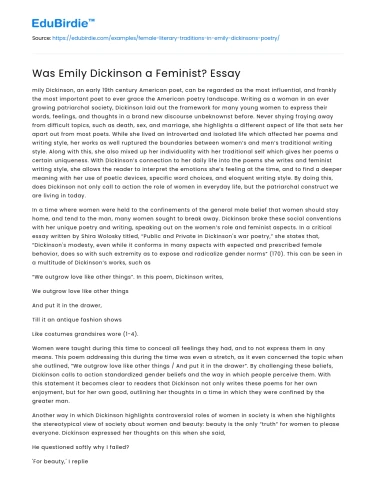 Was Emily Dickinson a Feminist? Essay