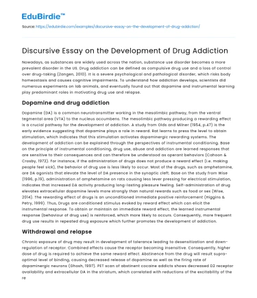 Discursive Essay on the Development of Drug Addiction