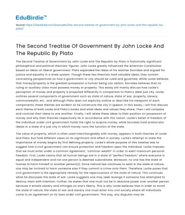 The Second Treatise Of Government By John Locke And The Republic By Plato