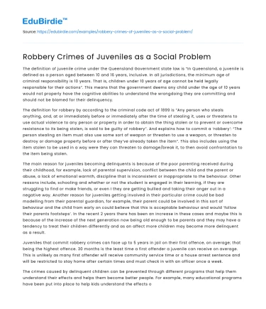 Robbery Crimes of Juveniles as a Social Problem