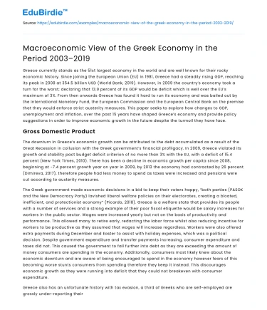 Macroeconomic View of the Greek Economy in the Period 2003–2019