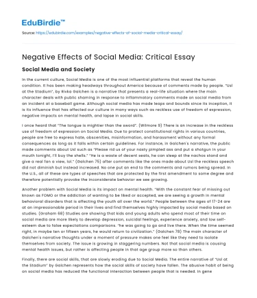 Negative Effects of Social Media: Critical Essay