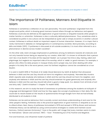 The Importance Of Politeness, Manners And Etiquette In Islam