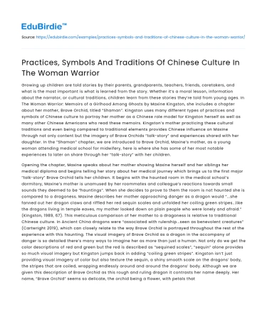 Practices, Symbols And Traditions Of Chinese Culture In The Woman Warrior