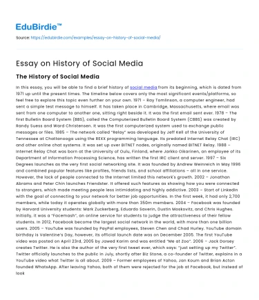 Essay on History of Social Media