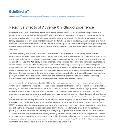 Negative Effects of Adverse Childhood Experience