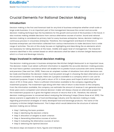 Crucial Elements For Rational Decision Making