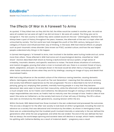 The Effects Of War In A Farewell To Arms