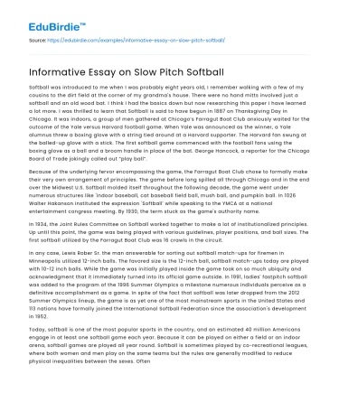 Informative Essay on Slow Pitch Softball