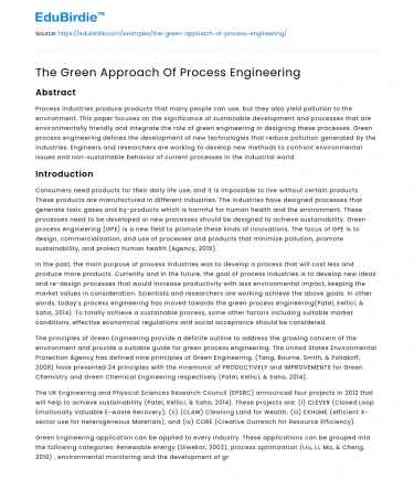 The Green Approach Of Process Engineering