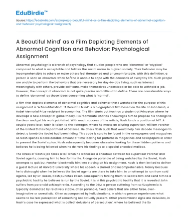 A Beautiful Mind: Abnormal Cognition & Behavior in Film