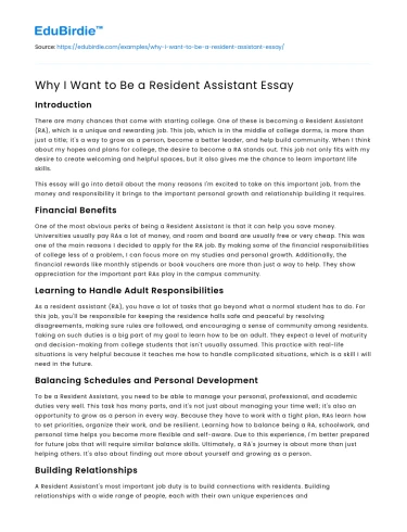Why I Want to Be a Resident Assistant Essay