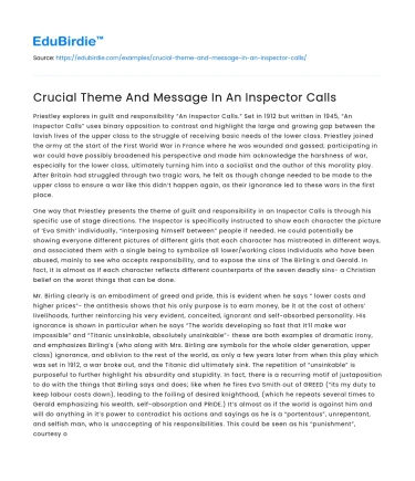 Crucial Theme And Message In An Inspector Calls