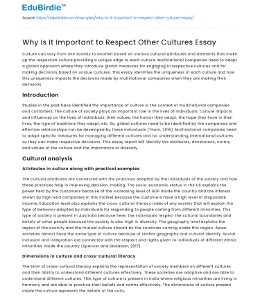 Why Is It Important to Respect Other Cultures Essay