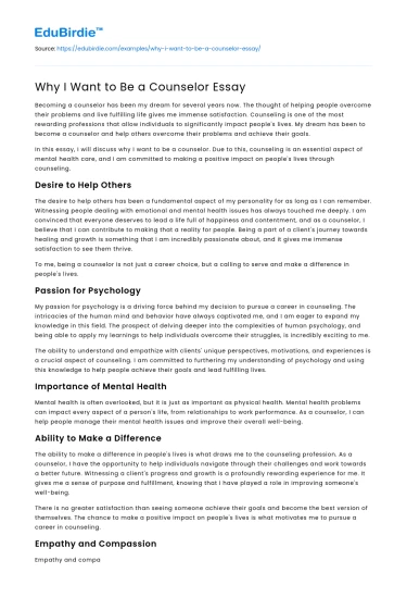 Why I Want to Be a Counselor Essay