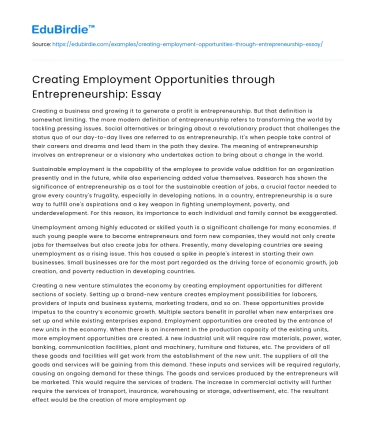 Creating Employment Opportunities through Entrepreneurship: Essay