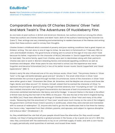 Comparison of Dickens’ Oliver Twist & Twain’s Huckleberry Finn