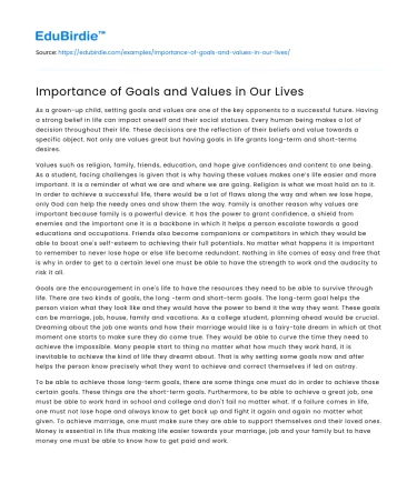 Importance of Goals and Values in Our Lives