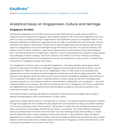 Analytical Essay on Singaporean Culture and Heritage
