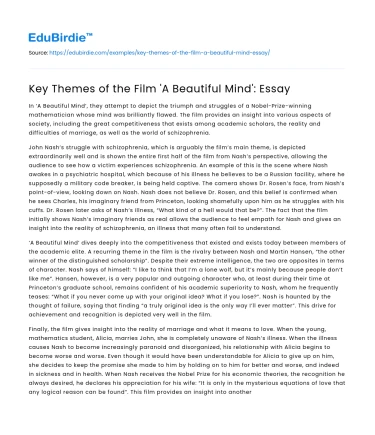 Key Themes of the Film ‘A Beautiful Mind’: Essay