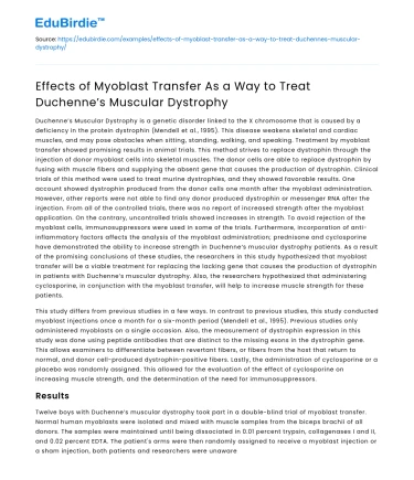 Myoblast Transfer for Duchenne Muscular Dystrophy
