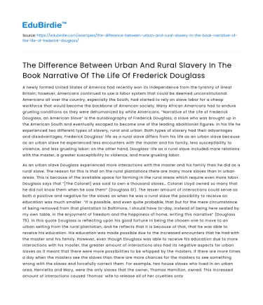 Urban vs Rural Slavery in Frederick Douglass