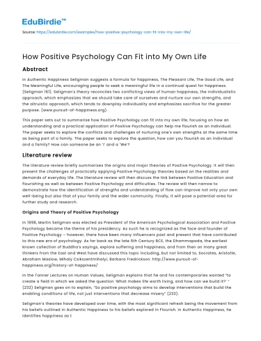 How Positive Psychology Can Fit into My Own Life