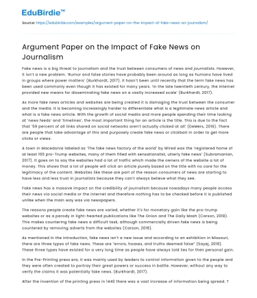 Argument Paper on the Impact of Fake News on Journalism