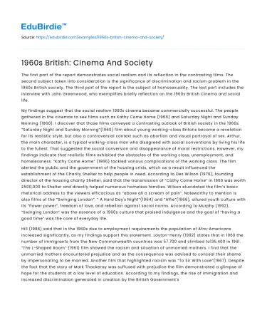 1960s British: Cinema And Society