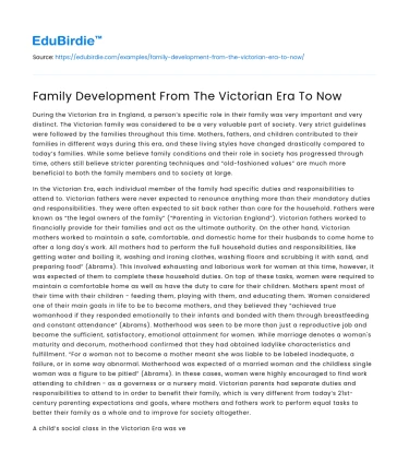 Family Development From The Victorian Era To Now