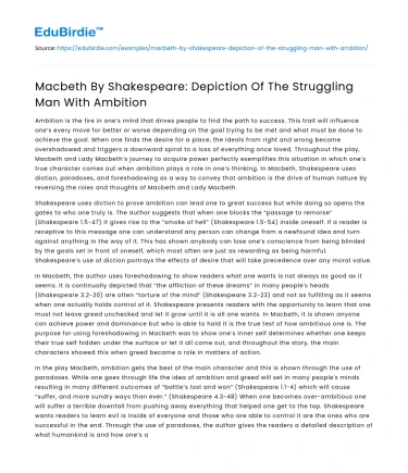 Macbeth By Shakespeare: Depiction Of The Struggling Man With Ambition