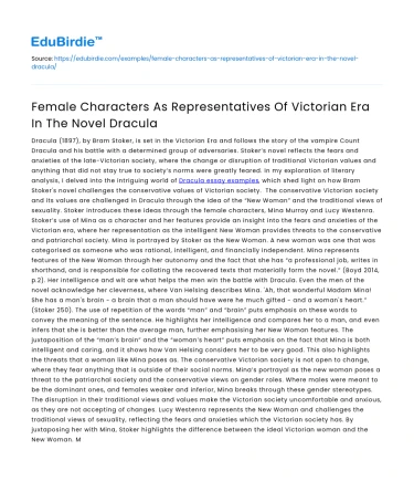 Female Characters As Representatives Of Victorian Era In The Novel Dracula