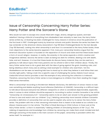 Censorship Issue in Harry Potter: Sorcerer’s Stone