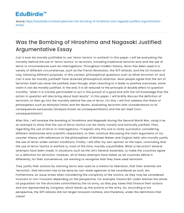 Was the Bombing of Hiroshima and Nagasaki Justified