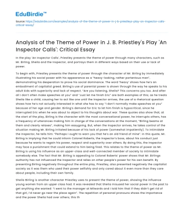 Power Theme in ‘An Inspector Calls’