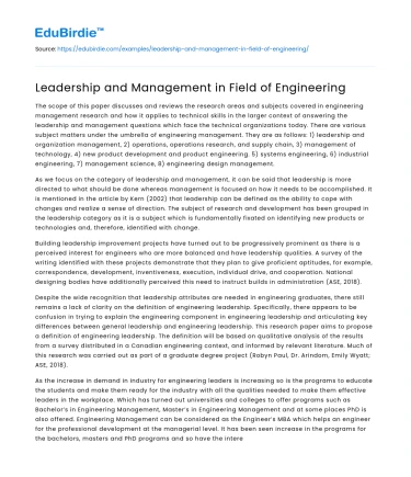 Leadership and Management in Field of Engineering
