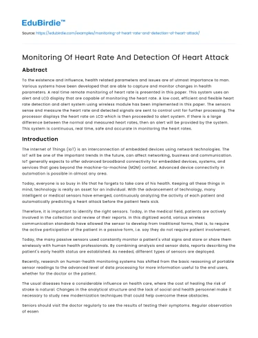 Monitoring Of Heart Rate And Detection Of Heart Attack