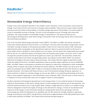 Renewable Energy Intermittency