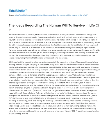 The Ideas Regarding The Human Will To Survive In Life Of Pi