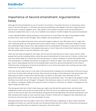 Importance of Second Amendment: Argumentative Essay