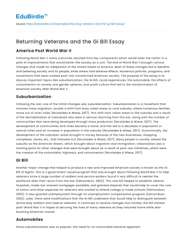 Returning Veterans and the Gi Bill Essay