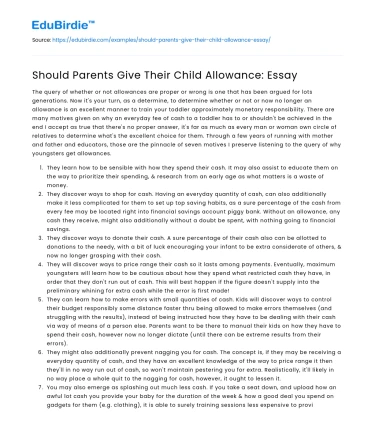 Should Parents Give Their Child Allowance: Essay