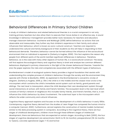 Behavioral Differences In Primary School Children