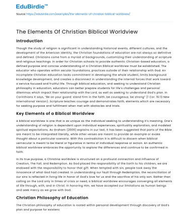 The Elements Of Christian Biblical Worldview