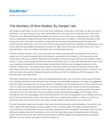 The Mystery Of Boo Radley By Harper Lee