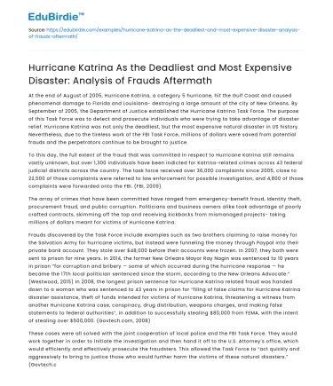Analysis of Hurricane Katrina Fraud Aftermath