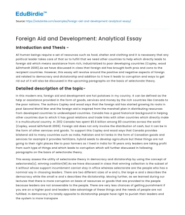 Foreign Aid and Development: Analytical Essay