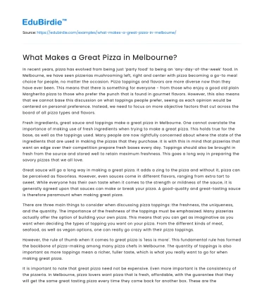 What Makes a Great Pizza in Melbourne?